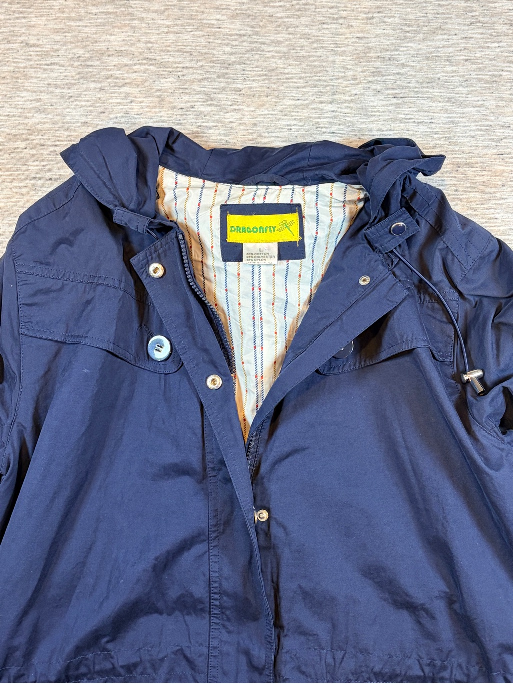 Women’s Dragonfly Rain Jacket Navy Blue Size Large Hooded